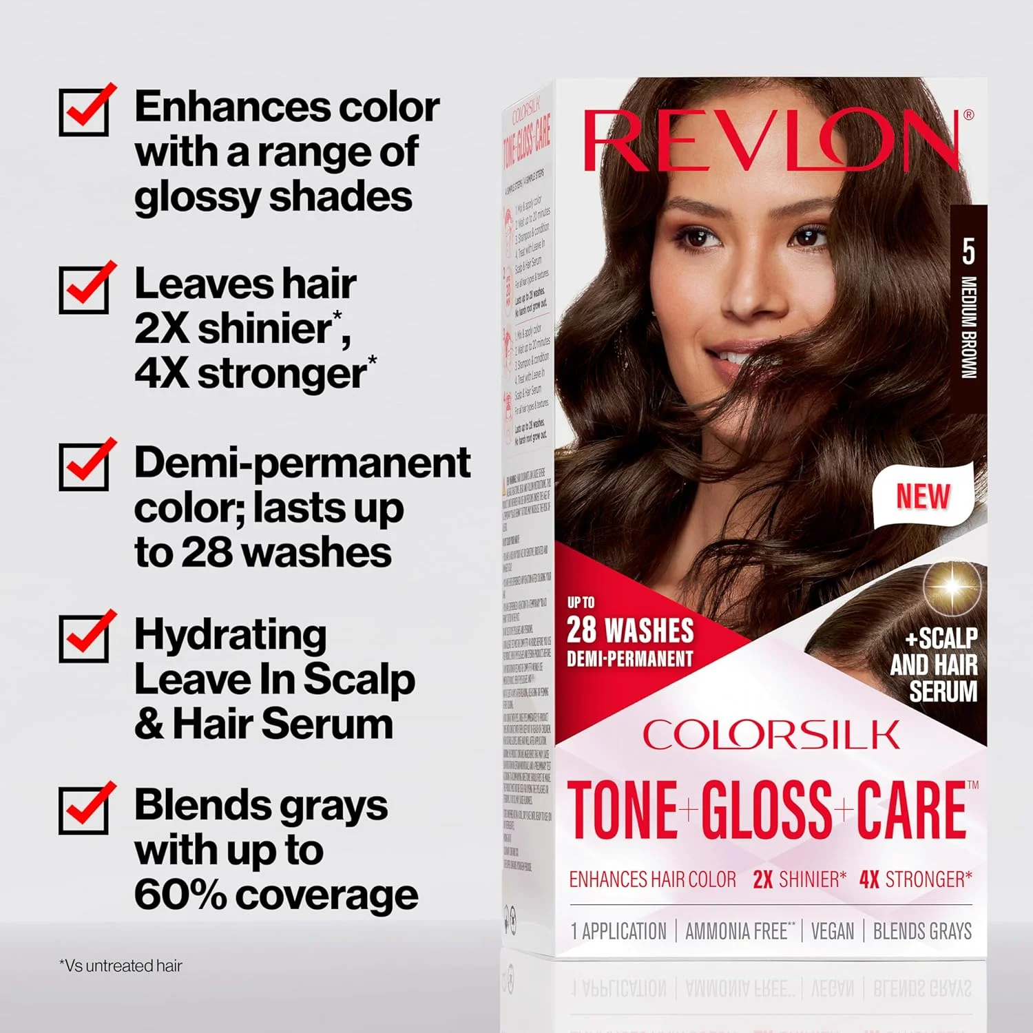 رنگ مو نیمه دائمی، براق کننده و مراقبتی Revlon ColorSilk Tone + Gloss + Care، کیت رنگ مو به همراه سرم مراقبت از پوست سر و مو، 2 برابر براق تر، 4 برابر قوی تر، مشکی 1، 133 میلی لیتر رنگ مو نیمه دائمی، براق کننده و مراقبتی Revlon ColorSilk Tone + Gloss + Care، کیت رنگ مو به همراه سرم مراقبت از پوست سر و مو، 2 برابر براق تر، 4 برابر قوی تر، مشکی 1، 133 میلی لیتر