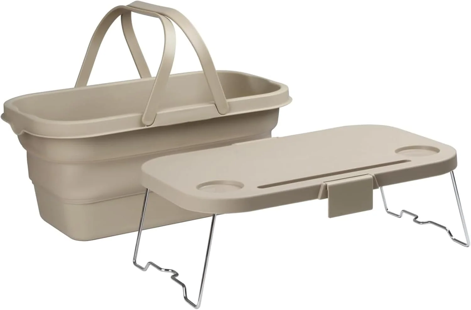 سبد پیک نیک 2 در 1 FOINN، سبد پیک نیک تاشو با سینک ظرفشویی قابل حمل، سینی میز سبد با درب برای سازماندهی صندوق عقب خودرو برای پیک نیک، ساحل، کمپینگ