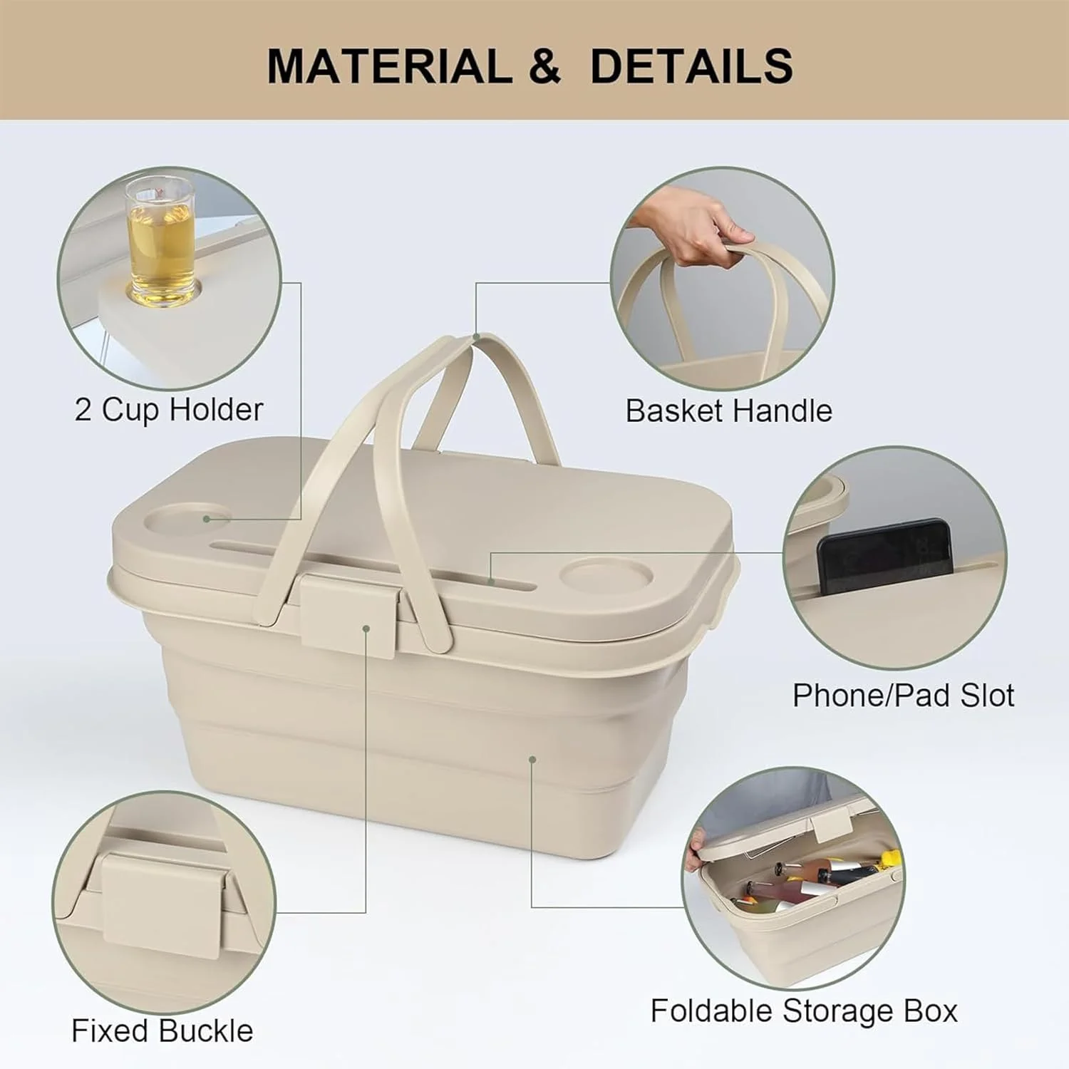 سبد پیک نیک 2 در 1 FOINN، سبد پیک نیک تاشو با سینک ظرفشویی قابل حمل، سینی میز سبد با درب برای سازماندهی صندوق عقب خودرو برای پیک نیک، ساحل، کمپینگ سبد پیک نیک 2 در 1 FOINN، سبد پیک نیک تاشو با سینک ظرفشویی قابل حمل، سینی میز سبد با درب برای سازماندهی صندوق عقب خودرو برای پیک نیک، ساحل، کمپینگ