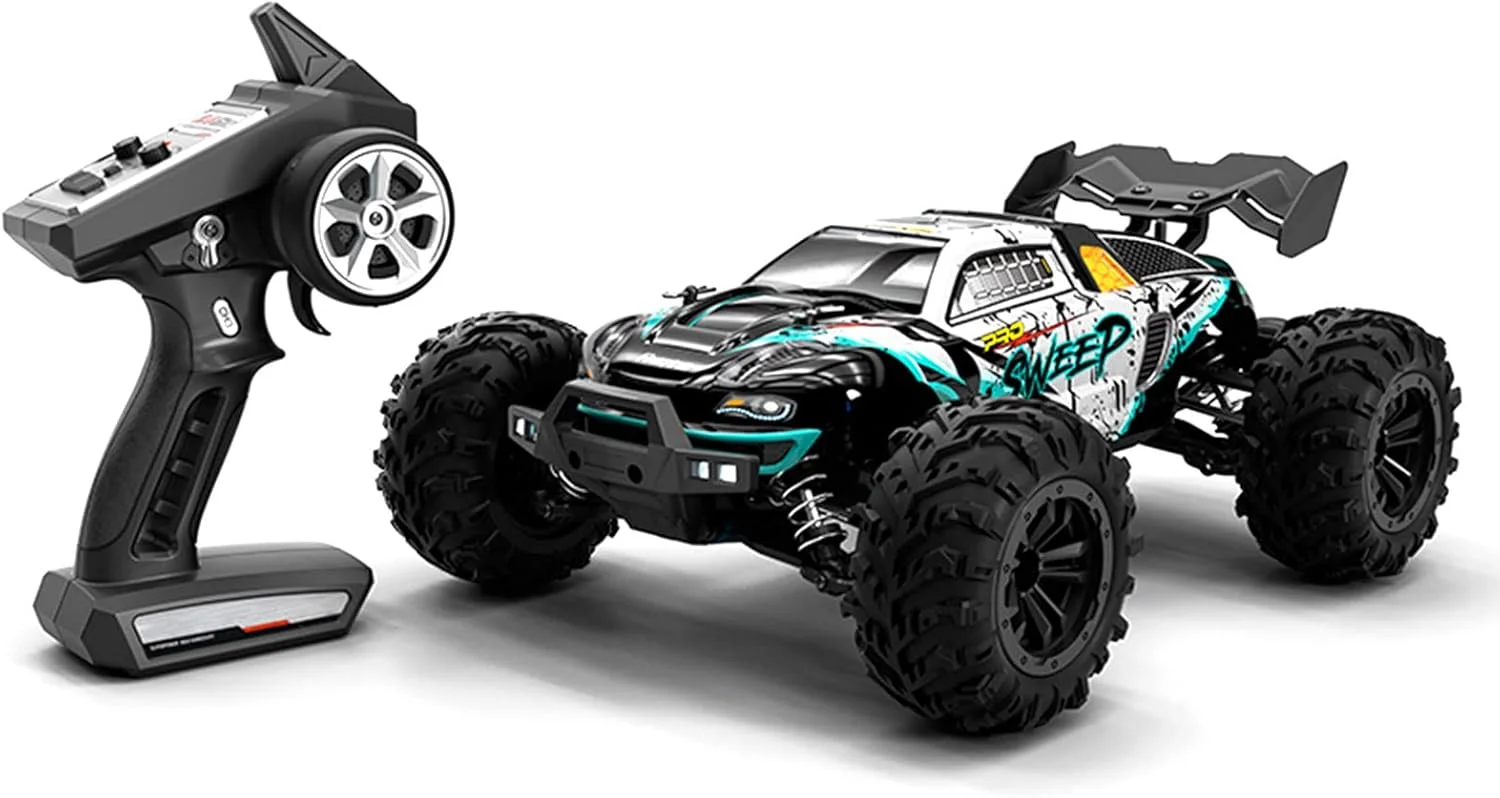 ماشین کنترلی Eacam با سرعت 70 کیلومتر بر ساعت، مقیاس 1/16، آفرود، موتور براشلس، چراغ LED، چهار چرخ متحرک، مناسب مسابقه و صخره نوردی، هدیه ای برای کودکان و بزرگسالان، سبز، سبز - 1 باتری