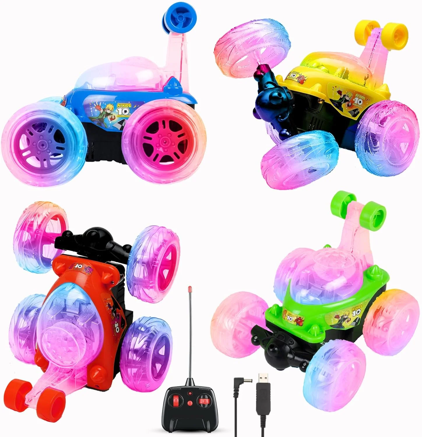 ماشین اسباب بازی مسابقه ای چرخشی و غلتکی بزرگ Gooyo 9802، منبع تغذیه: باتری لیتیومی قابل شارژ در ماشین (موجود) و 2 عدد باتری قلمی برای کنترل از راه دور (موجود نیست)