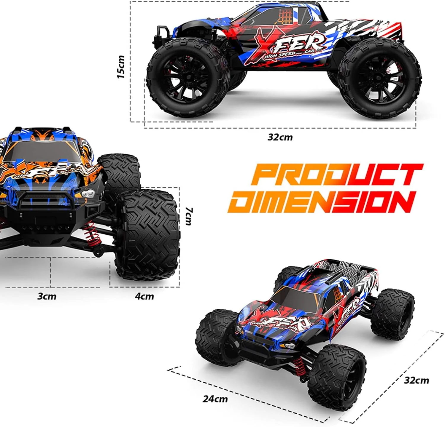 Eacam، ماشین کنترلی از راه دور، مقیاس 1/16، 2.4 گیگاهرتز، 40 کیلومتر در ساعت، کامیون های آفرود تمام زمینی، 4WD، ماشین صخره نوردی، مقیاس کامل، هدیه برای کودکان و بزرگسالان، 2 باتری