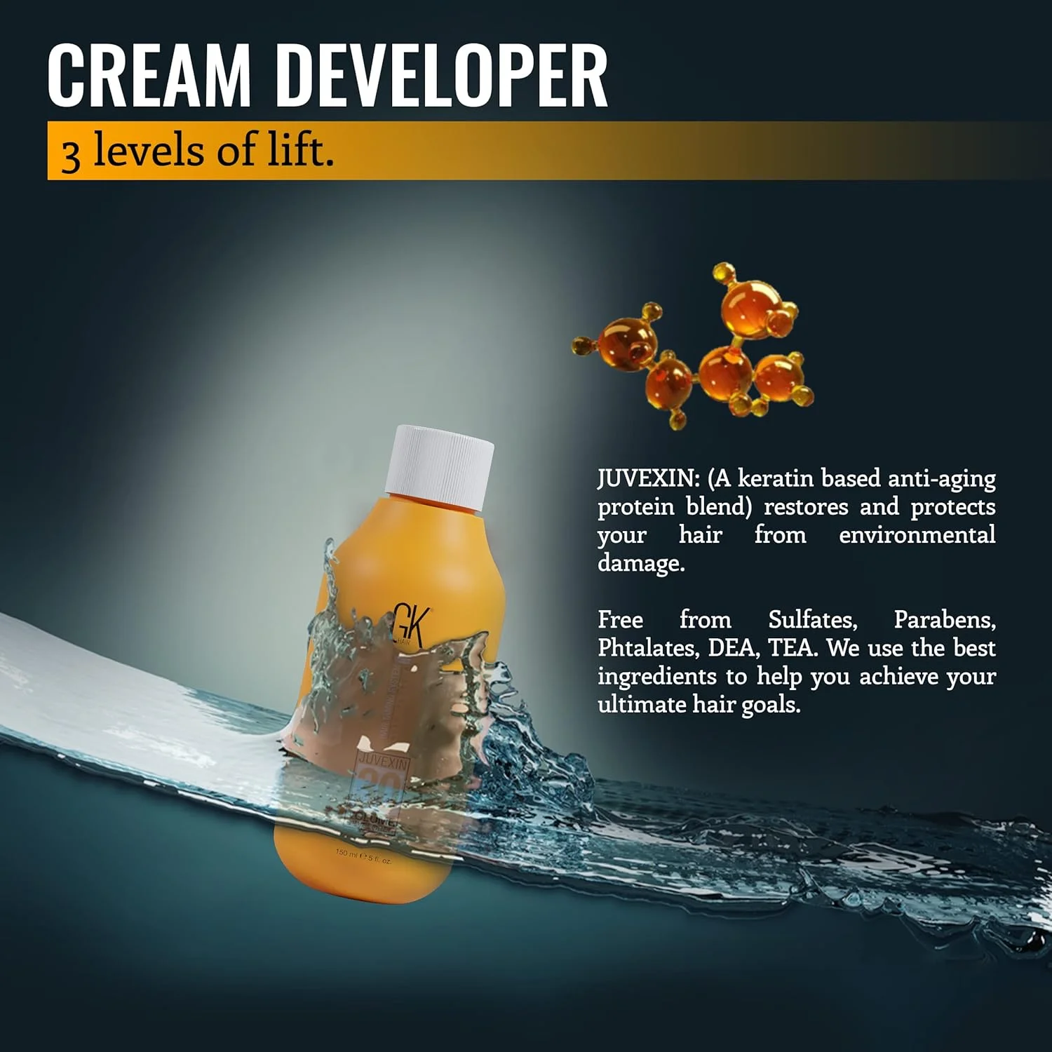 کرم اکسیدان موی حرفه ای گلوبال کراتین GK HAIR، حجم 30، 147 میلی لیتر، برای رنگ کردن و دکلره مو - رنگ موی نیمه دائمی با عملکرد بالا و ماندگاری طولانی