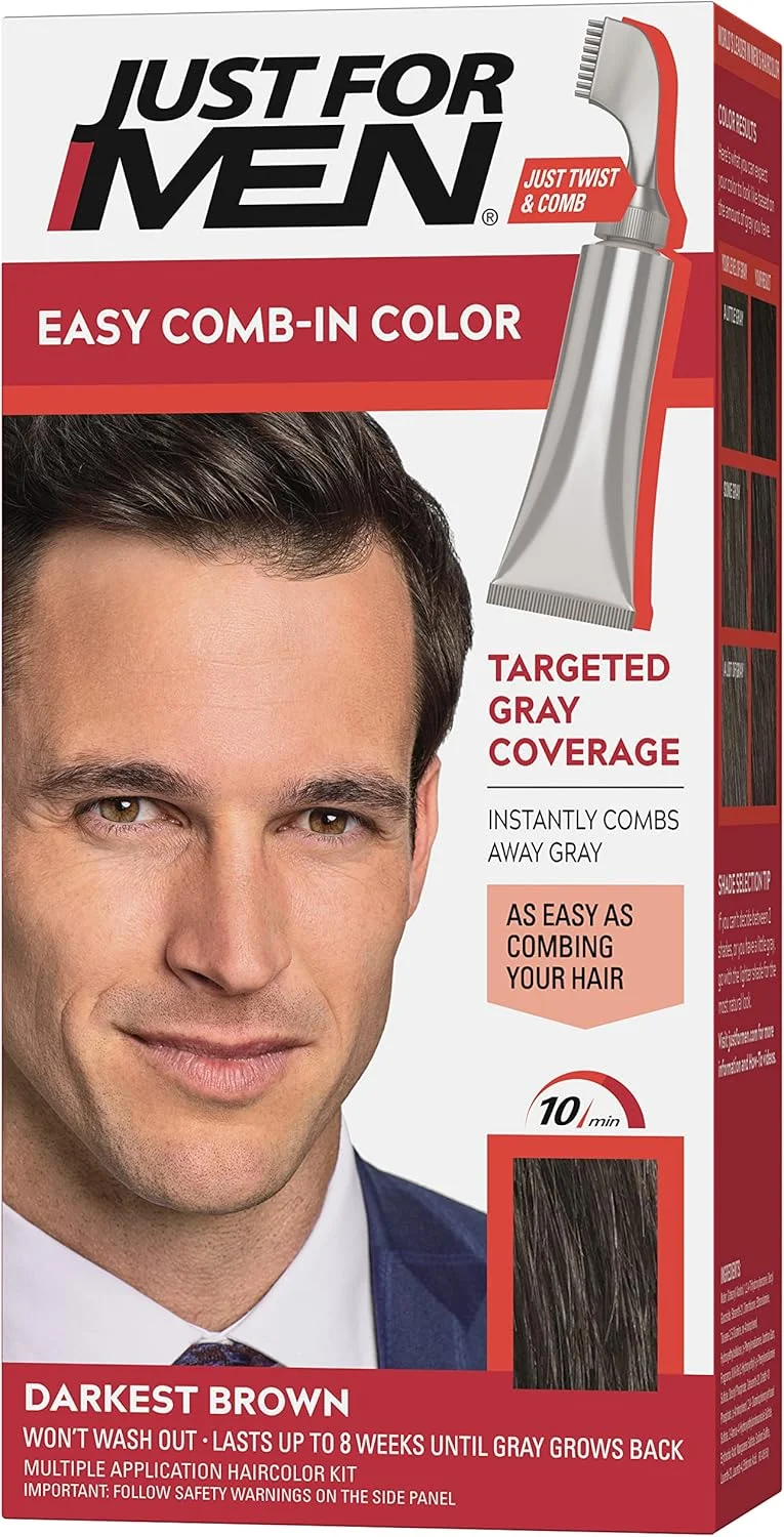 رنگ موی مردانه جاست فور من مدل Easy Comb-In Color (نام سابق Autostop)، رنگ مو برای مردان با برس - قهوه ای خیلی تیره، A-50 (بسته بندی ممکن است متفاوت باشد) رنگ موی مردانه جاست فور من مدل Easy Comb-In Color (نام سابق Autostop)، رنگ مو برای مردان با برس - قهوه ای خیلی تیره، A-50 (بسته بندی ممکن است متفاوت باشد)