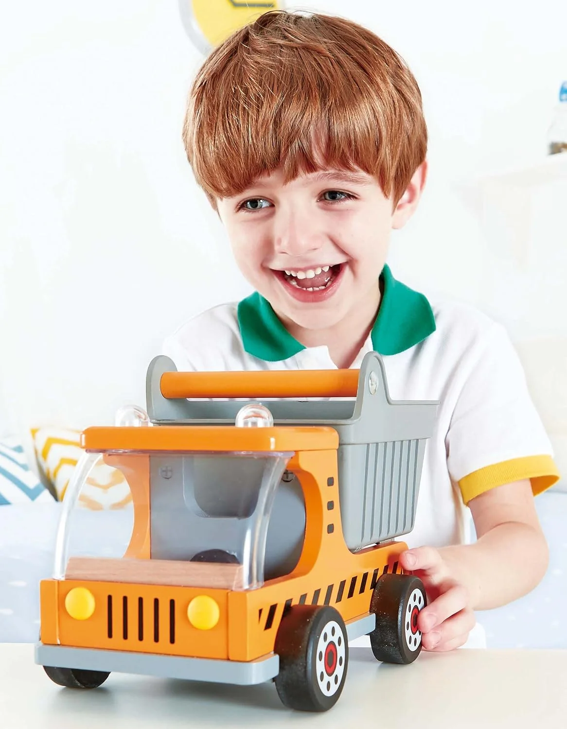 ماشین اسباب بازی چوبی کامیون کمپرسی Hape | مجموعه بازی وسایل نقلیه برای کودکان نوپا | ایده آل به عنوان اسباب بازی مسافرتی | اسباب بازی مناسب برای 3 سال به بالا