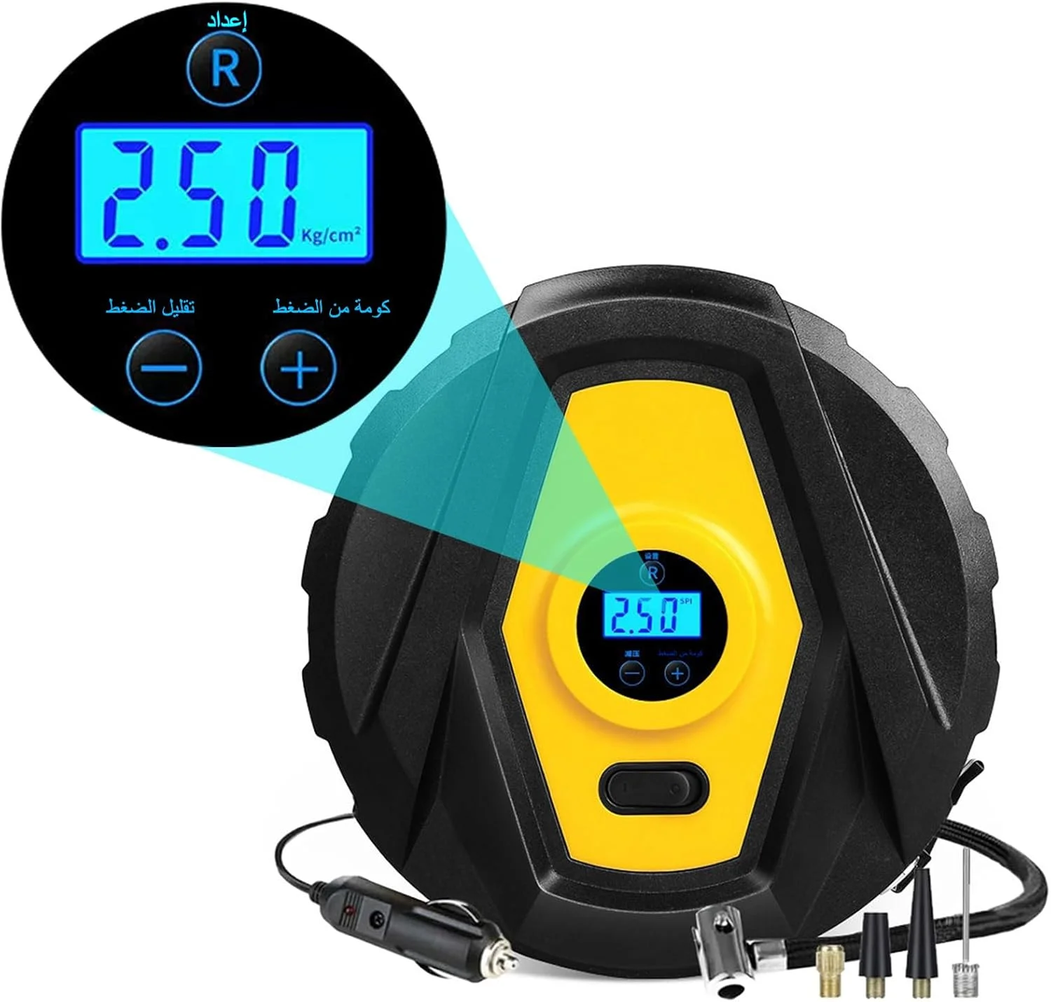 کمپرسور هوا هواکورپ برای باد کردن تایر، 12 ولت DC، پمپ دیجیتال تایر خودرو 160 PSI، تنظیم فشار از پیش تعیین شده و خاموش شدن خودکار، چراغ LED، پمپ هوای برقی برای خودرو/دوچرخه/توپ/قایق بادی/تخت بادی ساحلی