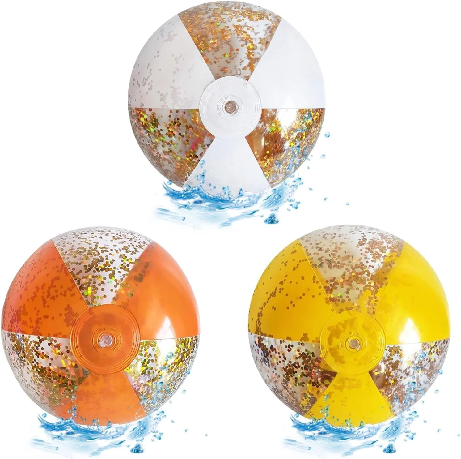 توپ های بادی ساحلی، 3 عدد توپ 36 سانتی متری اسباب بازی های آبی رنگارنگ و پر جنب و جوش برای بازی های استخر و مهمانی های تابستانی، طراحی اکلیلی با تلمبه، مناسب برای ساحل، تفریحات کنار استخر و تفریحات در فضای باز