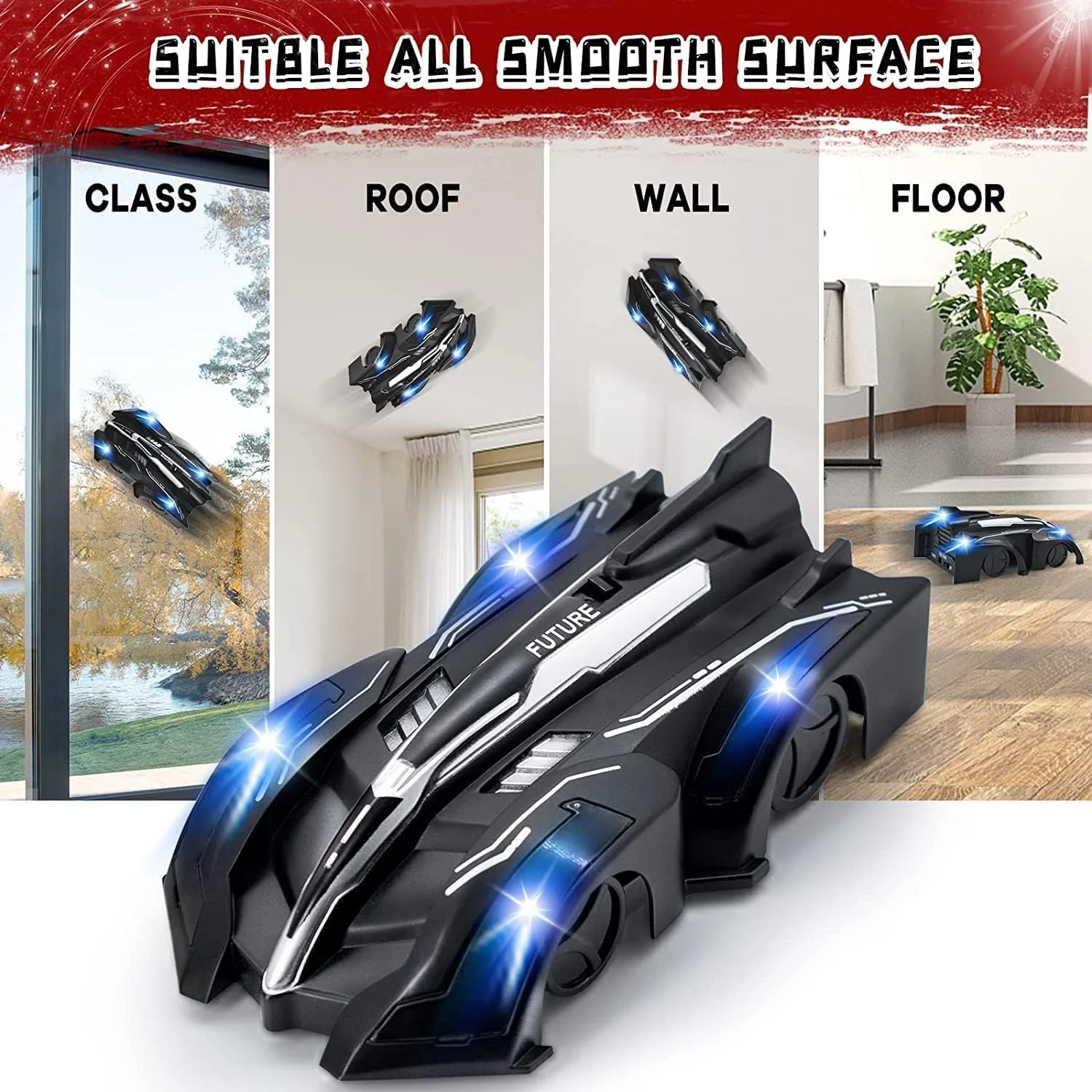 ماشین اسباب بازی دیواری Joyzzz، ماشین اسباب بازی دیواری دو حالته 360 درجه قابل شارژ، ماشین کنترلی دیواری با چراغ های جلو و عقب جذاب، ماشین اسباب بازی بدلکاری چرخشی با سرعت بالا