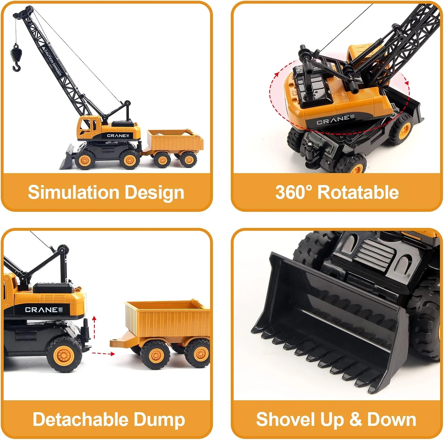 جرثقیل اسباب بازی Jenilily، مدل ماشین های ساختمانی، کامیون اسباب بازی، هدیه برای کودکان پسر بچه های 3 4 5 ساله