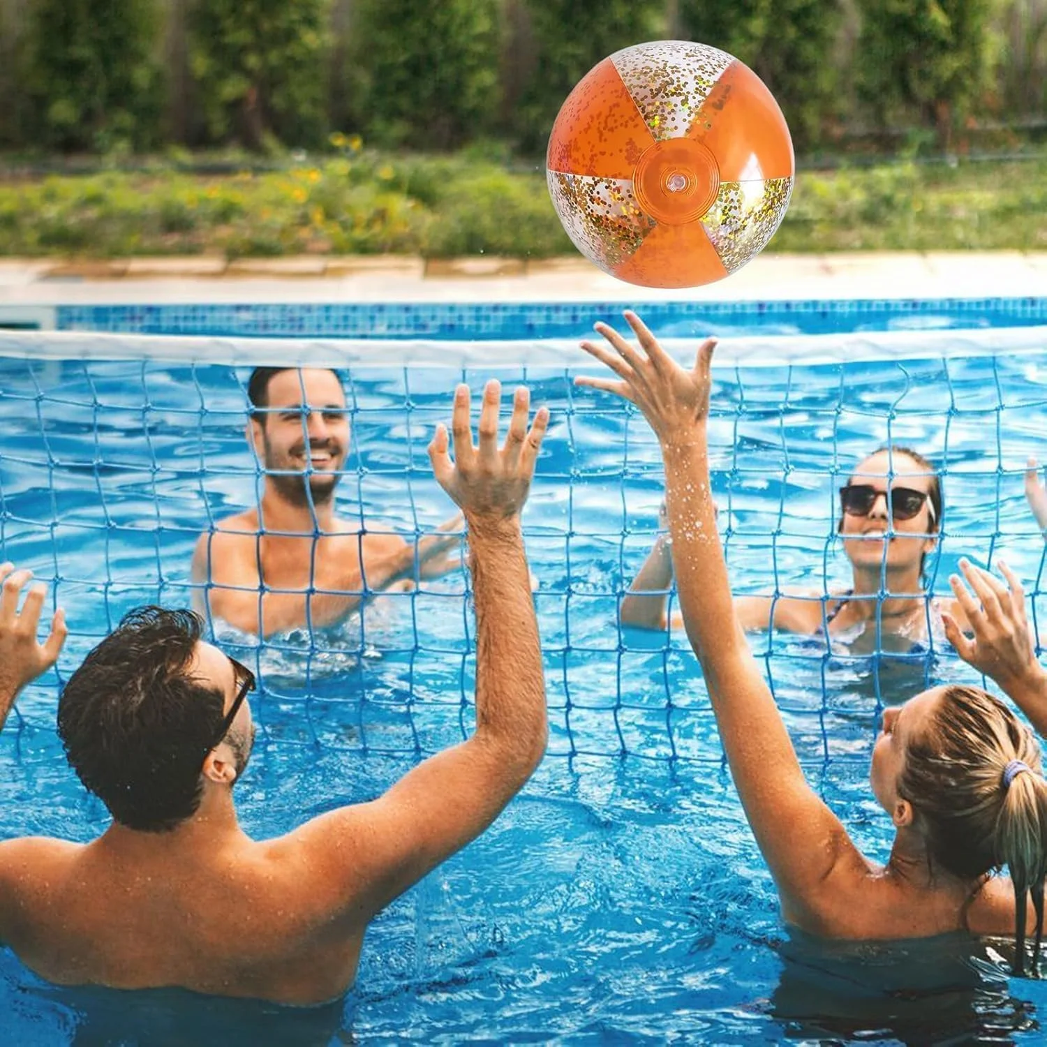 توپ های بادی ساحلی، 3 عدد توپ 36 سانتی متری اسباب بازی های آبی رنگارنگ و پر جنب و جوش برای بازی های استخر و مهمانی های تابستانی، طراحی اکلیلی با تلمبه، مناسب برای ساحل، تفریحات کنار استخر و تفریحات در فضای باز