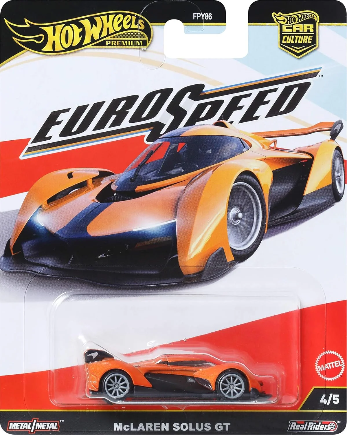 ماشین اسباب بازی کلکسیونی هات ویلز مدل McLaren Solus GT، مقیاس 1:64، سری Eurospeed با لاستیک های Real Riders