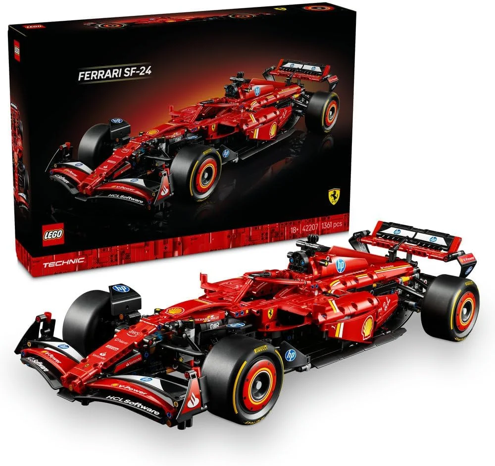 مدل ماشین فرمول 1 فراری SF-24 LEGO Technic - مجموعه کلکسیونی فرمول 1 با موتور V6 در مقیاس 1:8، جعبه دنده، فرمان و DRS - ایده هدیه برای طرفداران مسابقات اتومبیلرانی بزرگسال و نوجوان 42207