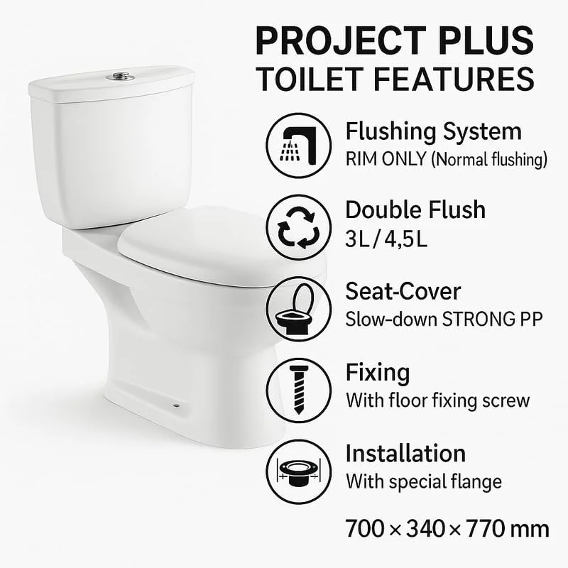 توالت فرنگی دو زمانه کنیگ به همراه مخزن و درب نشیمن 700x340x770 میلی‌متر - سفید