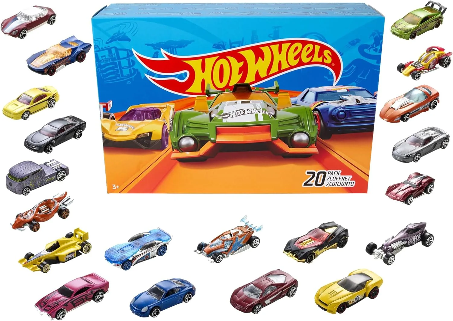 مجموعه 20 عددی ماشین های اسباب بازی Hot Wheels، مدل های متنوع، کامیون ها و ماشین های اسباب بازی در مقیاس 1:64 با جزئیات و تزئینات واقعی، ماشین های کلکسیونی برای کودکان 3 سال به بالا، مدل ها ممکن است متفاوت باشند، DXY59