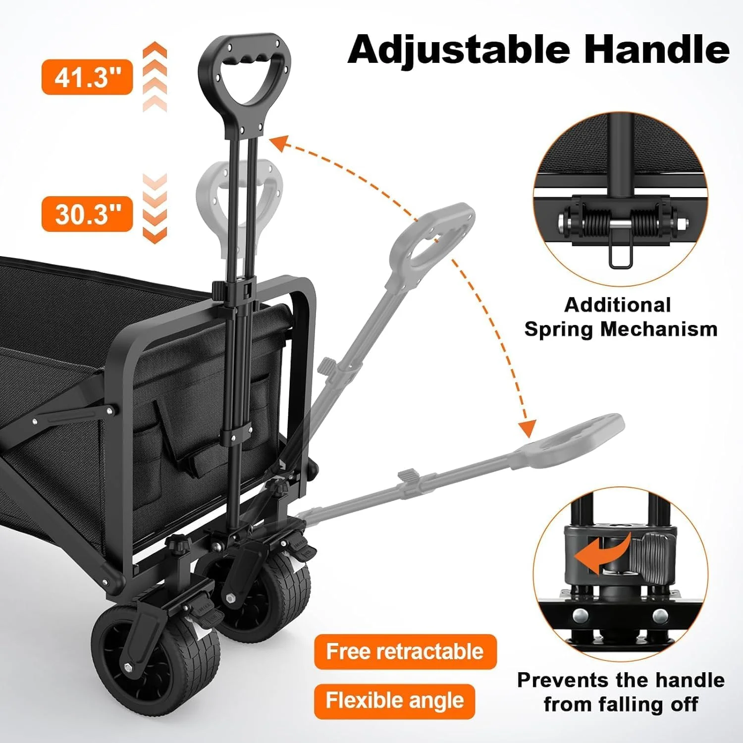 واگن تاشو تاشو 150 کیلوگرمی Heznor، چرخ دستی بزرگ قابل حمل، چرخ دستی خرید باغ ساحلی با ظرفیت سنگین و واگن کالسکه، دسته قابل تنظیم کاربردی کمپینگ در فضای باز (مشکی)