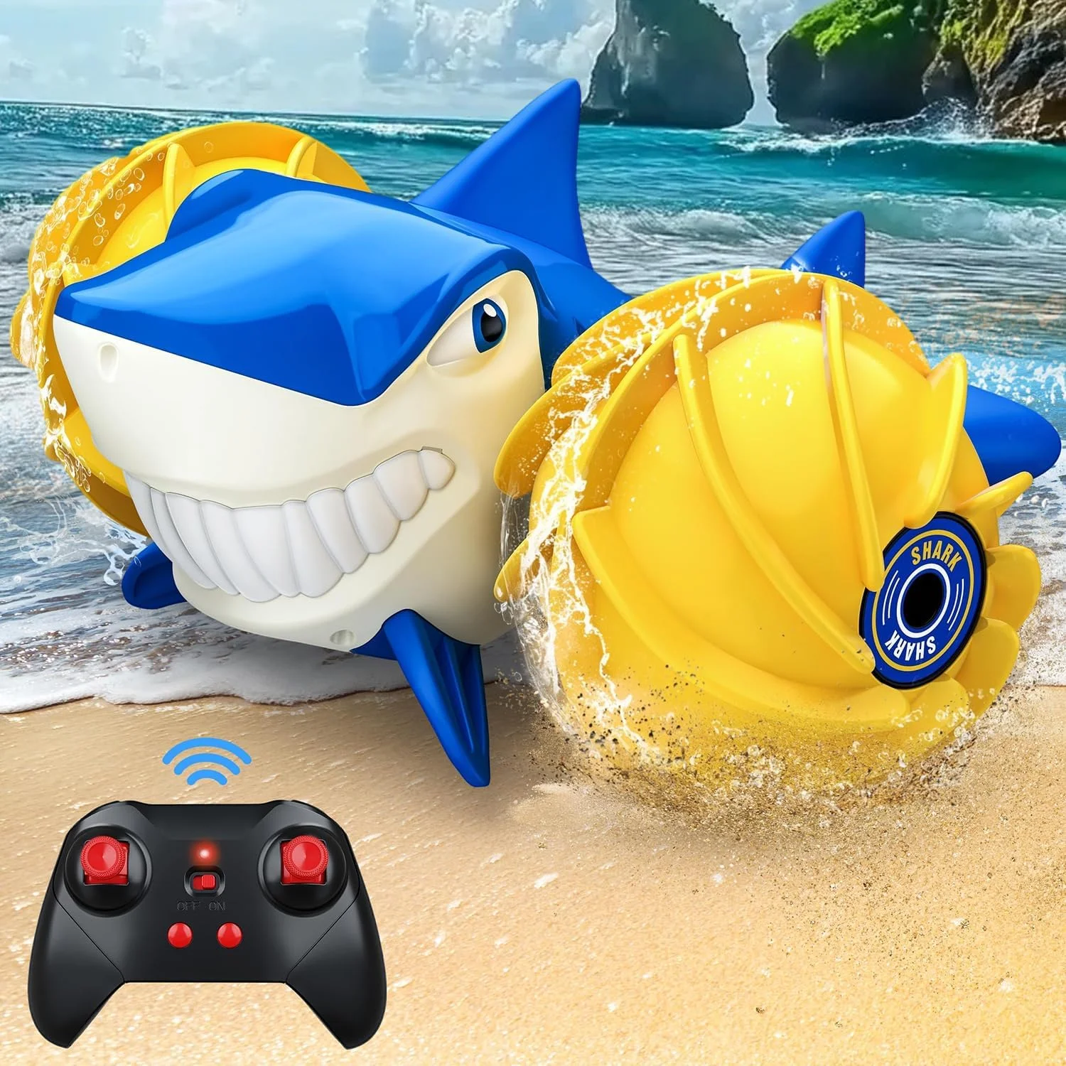 اسباب بازی کوسه کنترلی Masroo، ماشین آرسی دوزیست مقیاس 1:16 برای کودکان، قایق کنترلی 2.4 گیگاهرتزی، اسباب بازی های آبی برای استخرها و دریاچه ها، ماشین کنترلی هدیه ای عالی برای پسران 5 6 7 8-12 ساله