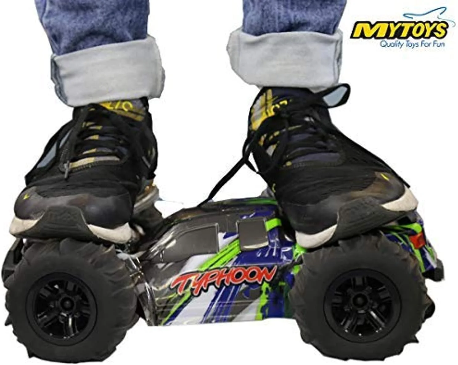 ماشین مسابقه ای کنترلی تایفون MT660 مدل 1/10 4WD از mytoys، ماشین مسابقه ای پر سرعت، کامیون هیولا، کامیون آفرود، لاستیک های شنی صحرایی و دو عدد باتری