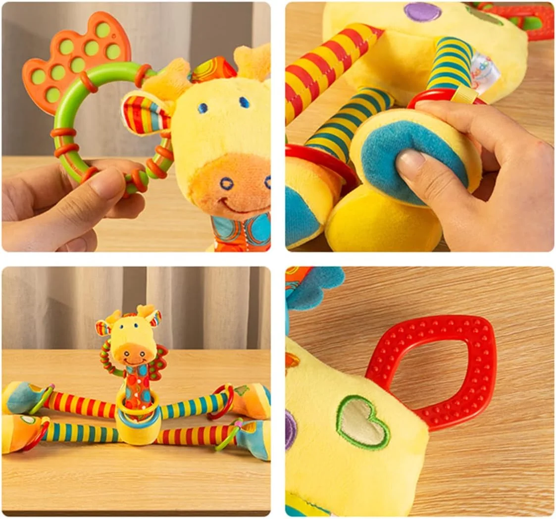 آویز صندلی ماشین کودک ME HOME طرح زرافه با حلقه C، اسباب بازی کریکلی برای نوزادان 0، 3، 6، 9، 12 ماهه - هدیه برای نوزادان دختر و پسر