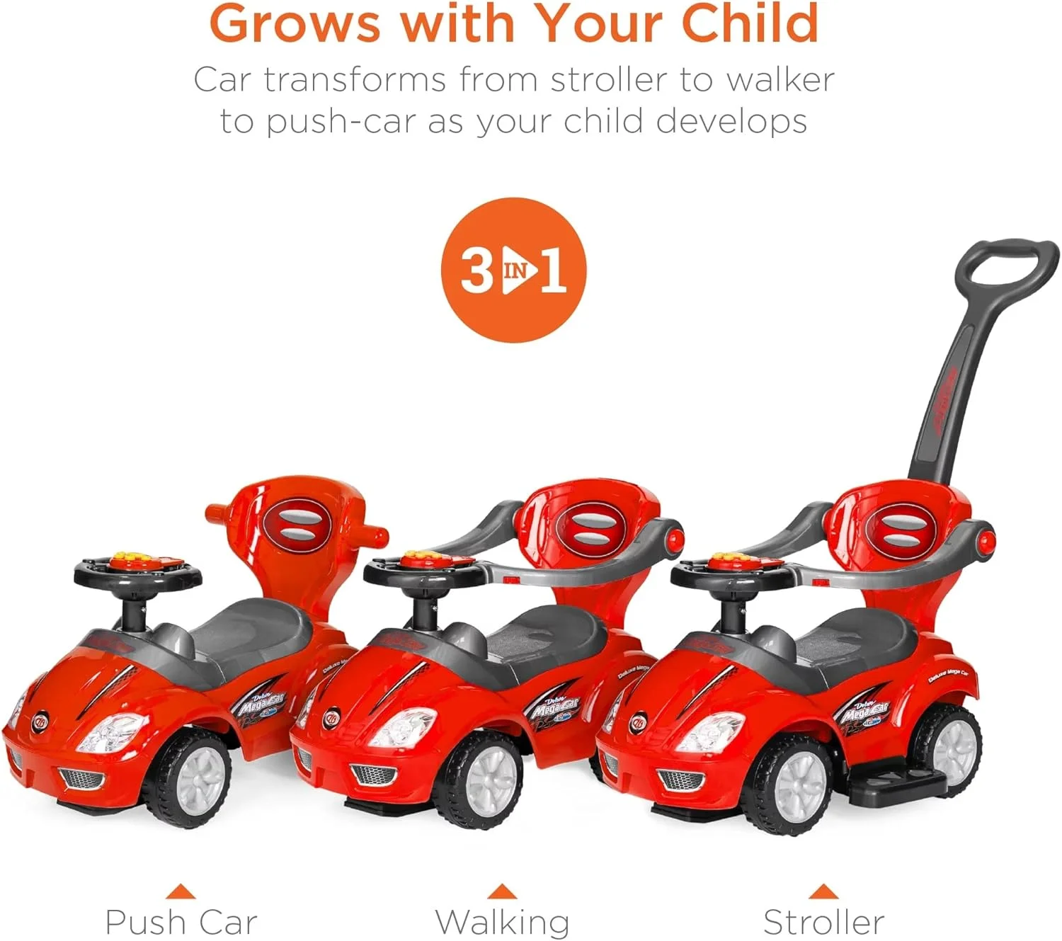 ماشین بازی کودک تری این وان توی لند، ماشین سواری و هل دادنی با دسته و صدا (قرمز)