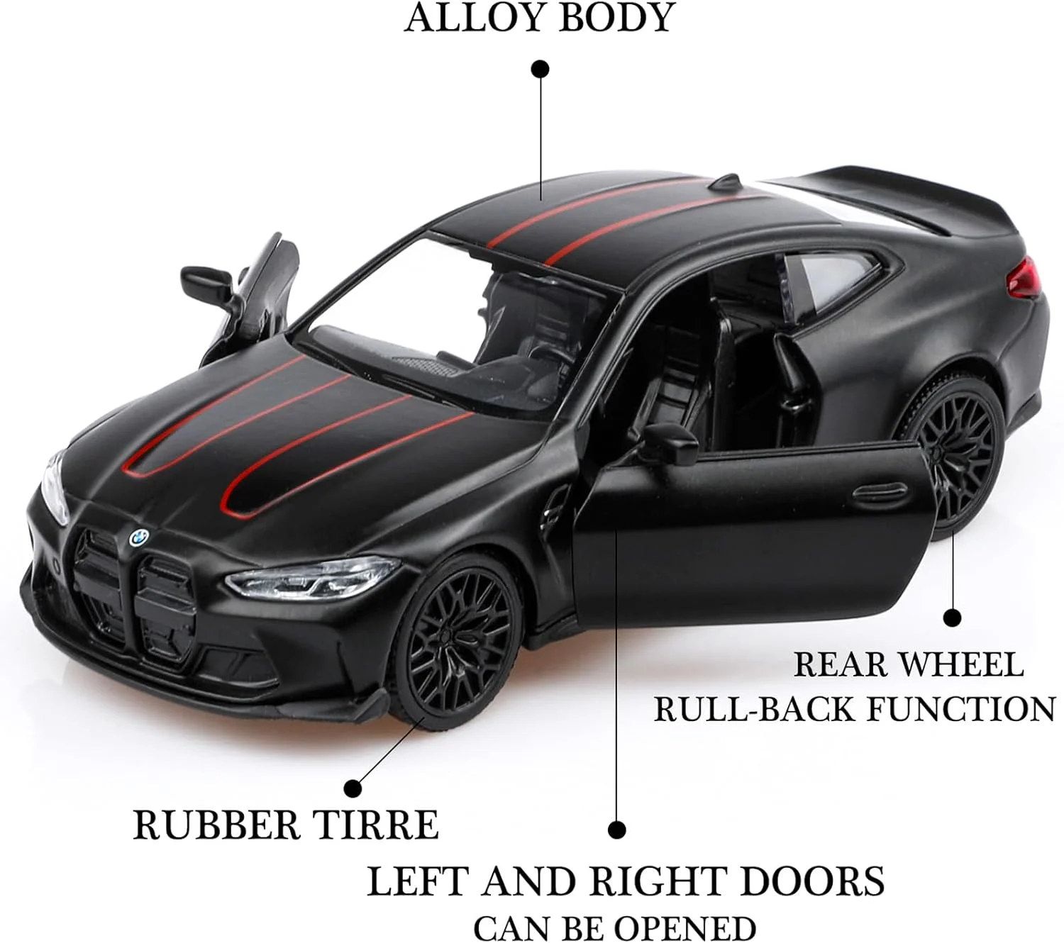 مدل ماشین BMW M4 دایکست TOKAXI مقیاس 1/36، ماشین های اسباب بازی BMW عقب کشیدنی، هدیه ماشین برای پسران و دختران (مشکی)