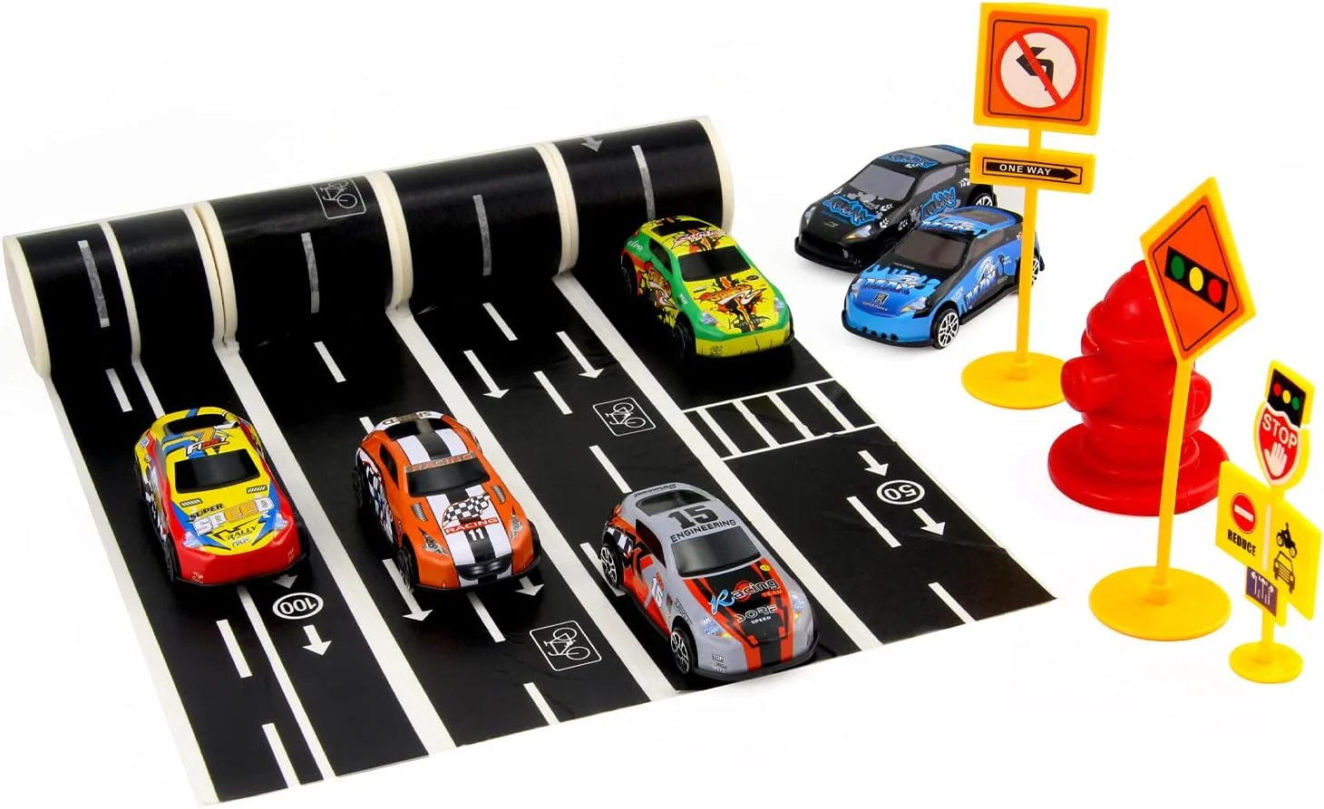 رول های برچسب جاده TORMEN برای ماشین ها، ست های مسیر و قطار، برچسب عالی برای توسعه تخیل و حافظه کودکان شما، بازی و هدیه برای اسباب بازی های کودکان (2 رول جاده)