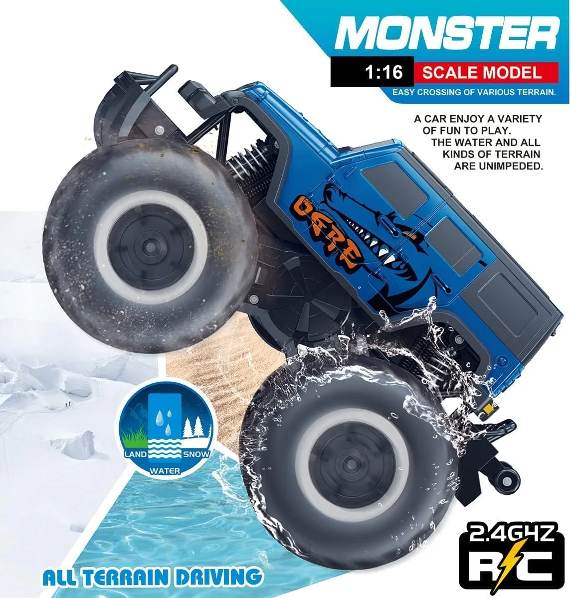 ماشین کنترلی تری کینگ مدل 1:16، اسباب بازی ماشین کامیون، ضد آب، مناسب برای تمام زمین ها، 4WD آفرود، هدیه ای برای پسران/دختران 6 سال به بالا (شاسی بلند - آبی)