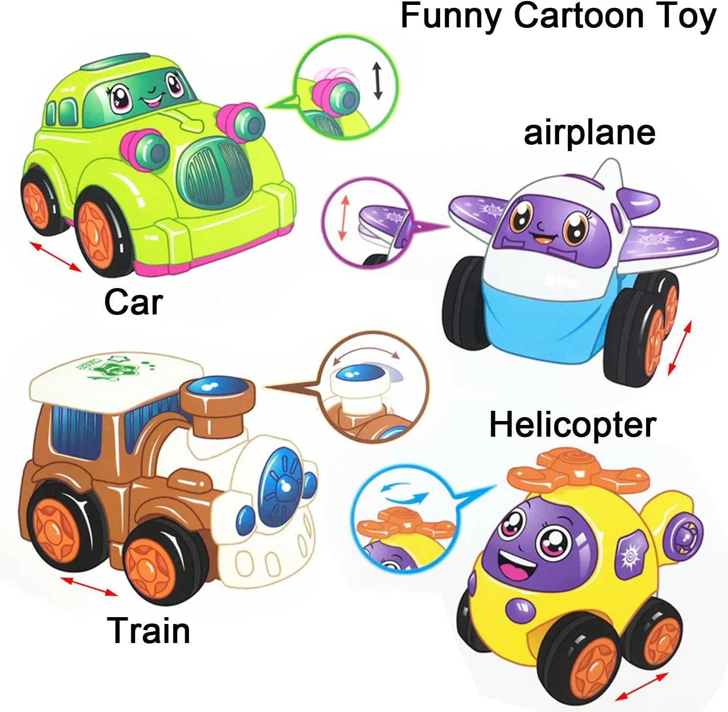 مجموعه 4 عددی اسباب بازی ماشین عقب کش یوسن، ماشین های فشاری برای کودکان نوپا، ماشین های اصطکاکی، اسباب بازی های حرکتی برای کودکان