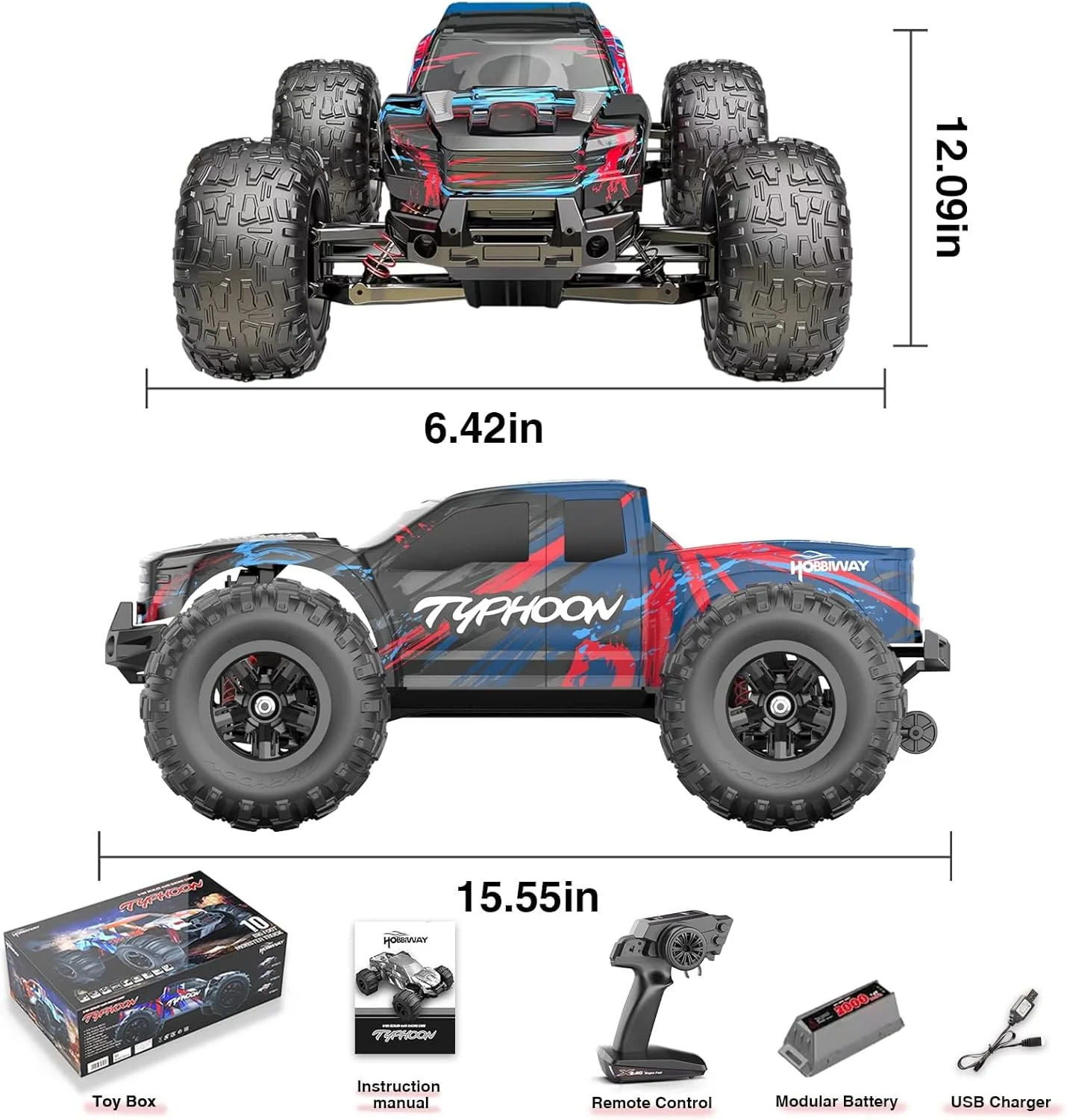 ماشین کنترلی YCDSMART S900 مقیاس 1:10، ماشین مسابقه ای حرفه ای 4WD با سرعت 60+ کیلومتر در ساعت، کامیون کنترلی سریع، باگی الکتریکی آفرود مناسب تمام سطوح با باتری ماژولار 2000 میلی آمپر ساعتی برای بزرگسالان و پسران (پشتیبانی پیشرفته از مادینگ)