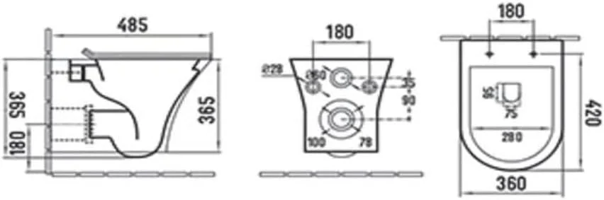 توالت دیواری سرامیکی سفید نورک آرچ | توالت فرنگی سرامیکی P Trap | ابعاد L 485 x W 360 x H 365mm | درب و نشیمن UF | کاسه توالت فرنگی مخزن دار مناسب سرویس بهداشتی
