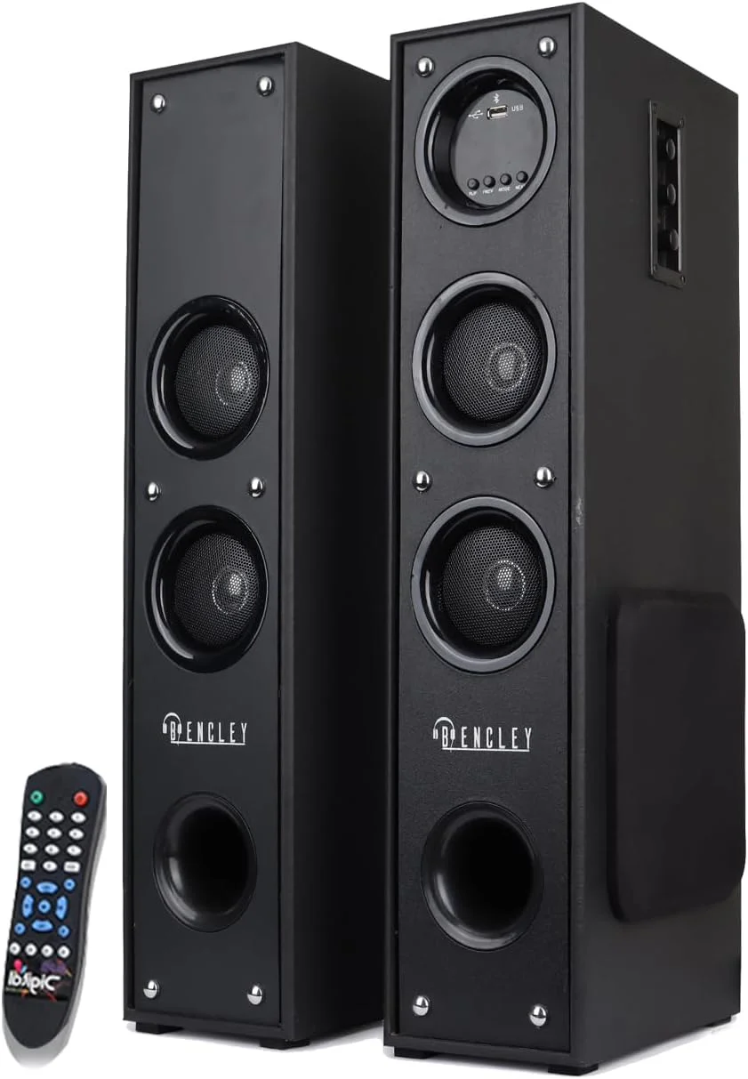 اسپیکرهای دوتایی ایستاده BENCLEY Bled / اسپیکر بلوتوثی / اسپیکر چند رسانه ای / سینمای خانگی با پشتیبانی از FM، فلش مموری، موبایل و AUX (ارتفاع 64 سانتی متر)