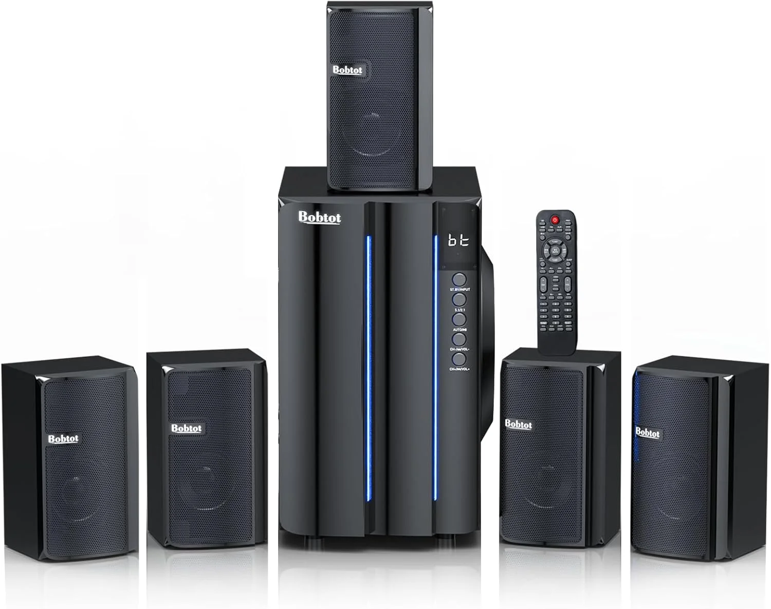 سیستم صوتی فراگیر سینمای خانگی Bobtot برای تلویزیون - ساب ووفر 6.5 اینچی 800 وات با بیس عمیق، سیستم صوتی استریو 5.1 با سیم با پشتیبانی از ورودی HDMI ARC Optical Bluetooth Aux