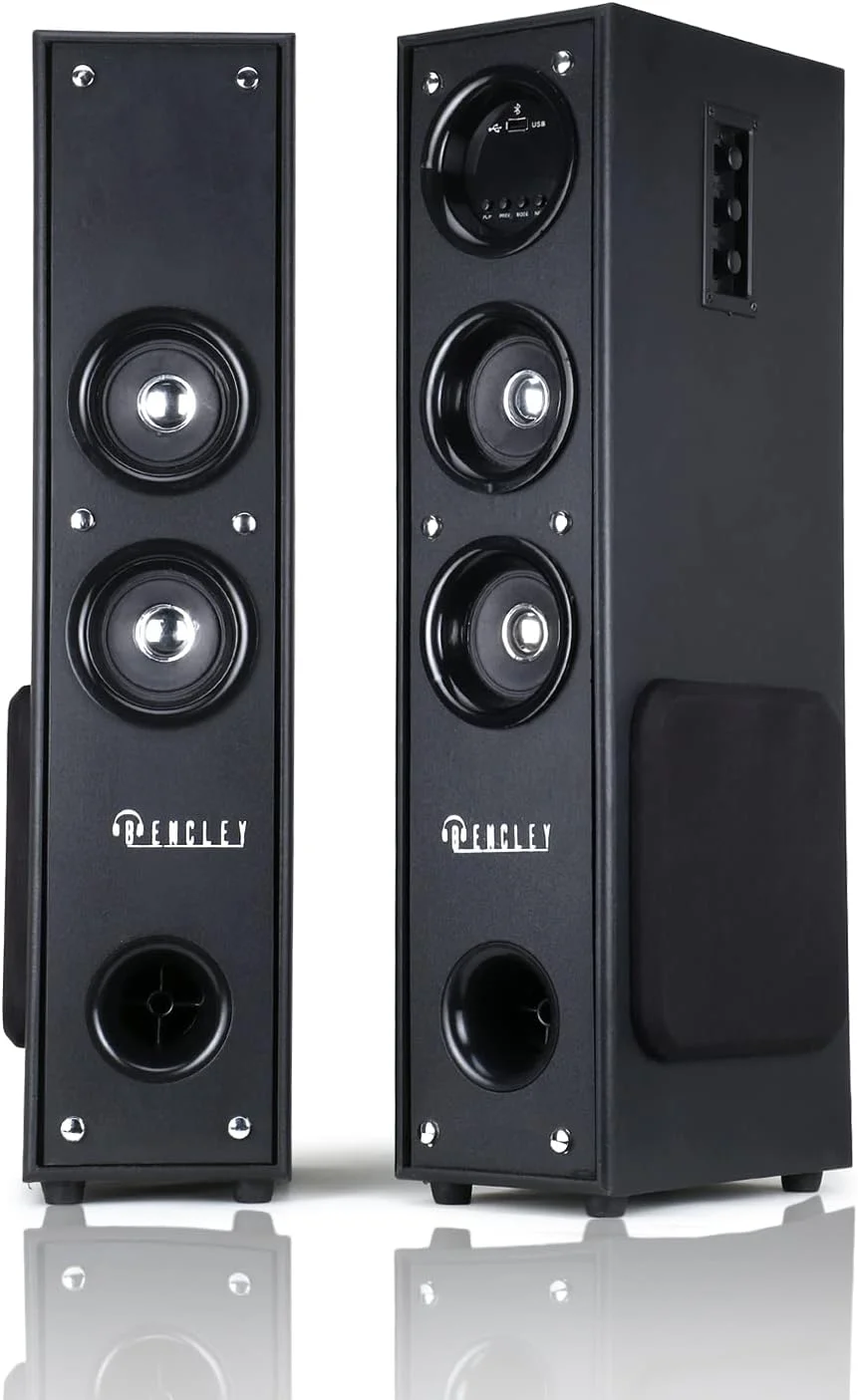 اسپیکرهای دوتایی ایستاده BENCLEY Bled / اسپیکر بلوتوثی / اسپیکر چند رسانه ای / سینمای خانگی با پشتیبانی از FM، فلش مموری، موبایل و AUX (ارتفاع 64 سانتی متر)