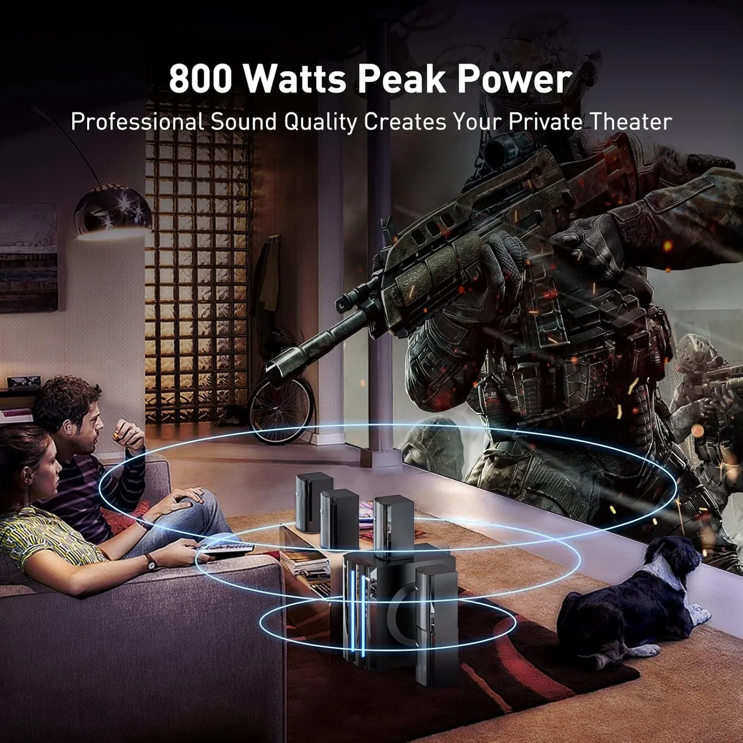 سیستم صوتی فراگیر سینمای خانگی Bobtot برای تلویزیون - ساب ووفر 6.5 اینچی 800 وات با بیس عمیق، سیستم صوتی استریو 5.1 با سیم با پشتیبانی از ورودی HDMI ARC Optical Bluetooth Aux