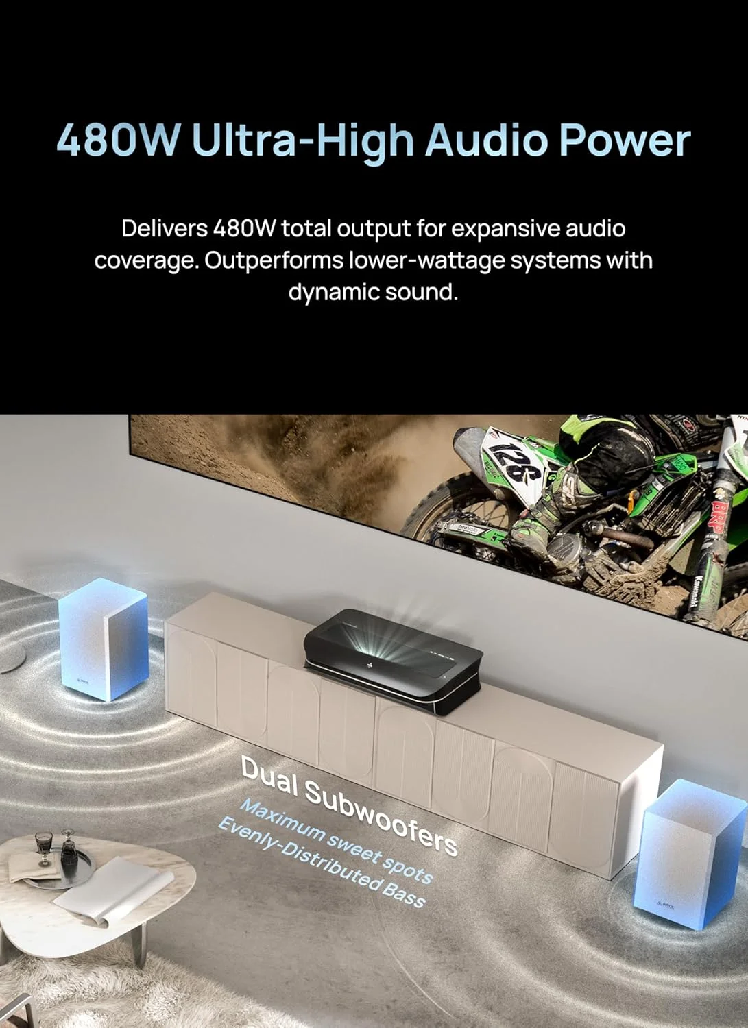 سیستم صوتی سینمای خانگی کاملا بی سیم AWOL VISION ThunderBeat 4.2.2، سیستم صوتی فراگیر با دو ساب ووفر 120 واتی و بلندگوهای رو به بالا، پشتیبانی از Dolby Atmos DTS