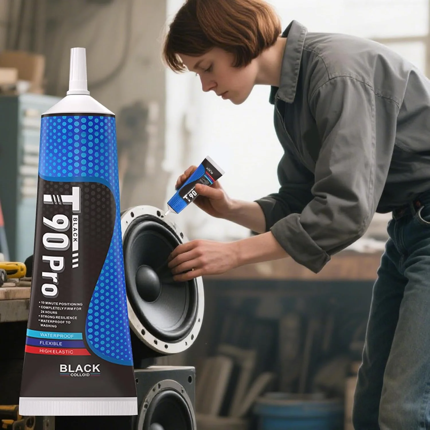 چسب مخصوص بلندگو، چسب مشکی، درزگیر مشکی با دقت بالا برای تعمیر و مونتاژ بلندگوهای الکترونیکی مردانه و بزرگسالان