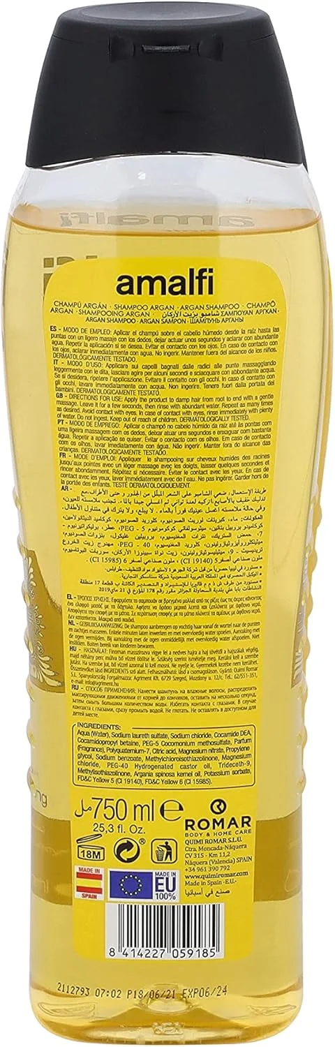 شامپو روغن آرگان آمالفی / برای ترمیم مو و رفع وز / آبرسان مو / بدون پارابن و سولفات / 750 میلی لیتر شامپو روغن آرگان آمالفی / برای ترمیم مو و رفع وز / آبرسان مو / بدون پارابن و سولفات / 750 میلی لیتر