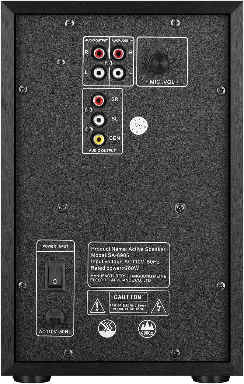 سیستم صوتی فراگیر 5.1 Elimavi با سیستم استریو ساب ووفر 5.5 اینچی برای خانه با بلندگوهای میان رده 2.5 اینچی سینمای خانگی، سیستم بلندگوی خانگی با ورودی های صوتی 3.5-RCA/USB/Wireless/AUX