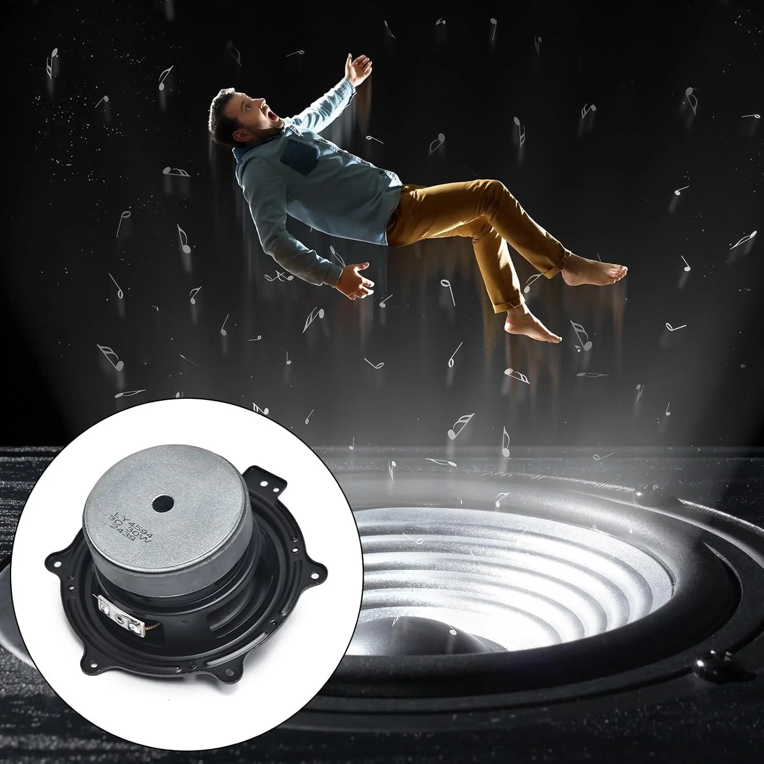 بلندگوهای فرکانس پایین گرد 4 اینچی 3 اهم 30 وات با پاسخ 80 هرتز 4 کیلوهرتز، بلندگوی صدا برای صدای بهبود یافته، آهنرباهای خارجی ساب ووفر