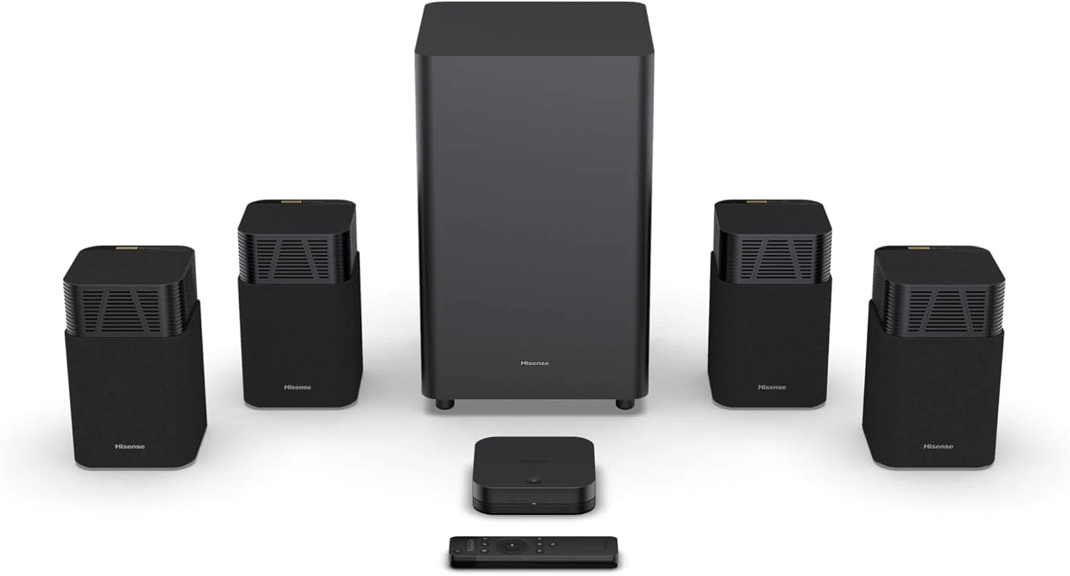 سیستم صوتی هایسنس HT Saturn 4.1.2 کاناله با ساب ووفر بی سیم، Dolby Atmos، DTS:X، بلوتوث 5.3، EzPlay، قابلیت انتقال تصویر 4K HDMI، سازگار با Roku TV، HDMI/AUX/ARC/Optical/USB، دارای 5 حالت EQ، Hi Concerto