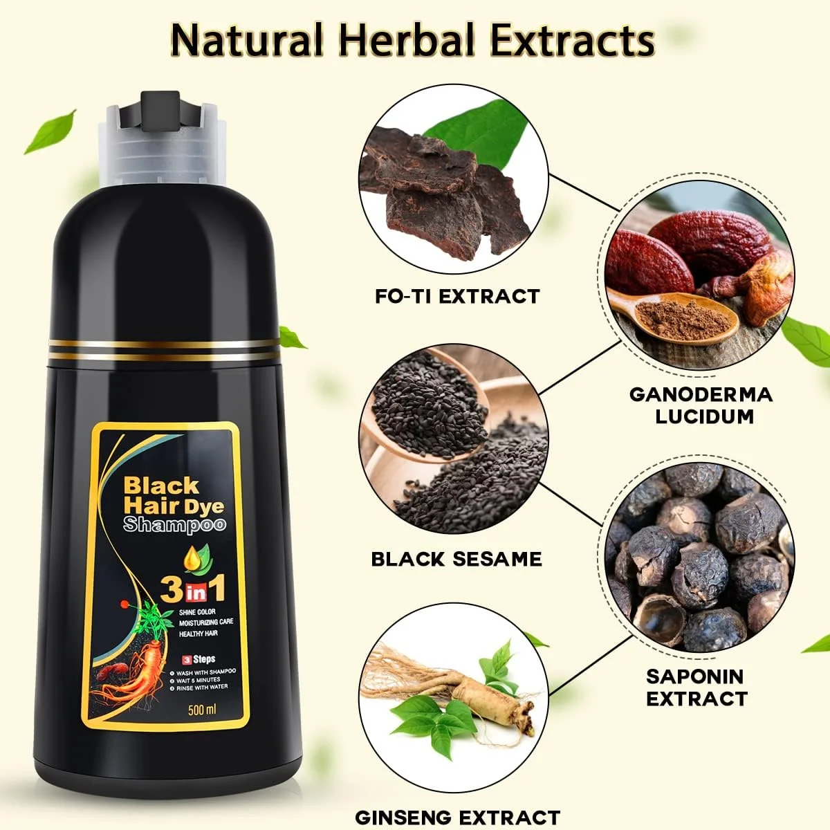 شامپو رنگ مو مشکی 3 در 1 برای موهای سفید، شامپو رنگ مو برای زنان و مردان، رنگ موی فوری شامپویی - پوشش 100% موهای سفید (500 میلی لیتر) شامپو رنگ مو مشکی 3 در 1 برای موهای سفید، شامپو رنگ مو برای زنان و مردان، رنگ موی فوری شامپویی - پوشش 100% موهای سفید (500 میلی لیتر)