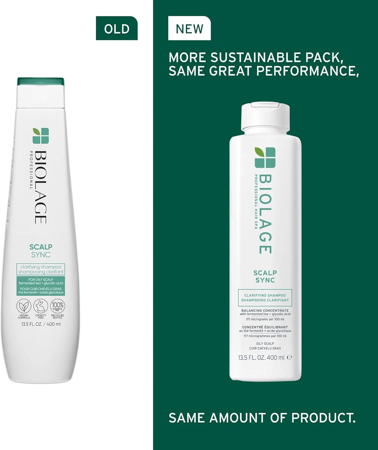 شامپو پاک کننده Biolage Scalp Sync - از بین برنده رسوبات و تجمع چربی، برای پوست سر چرب، حاوی چای تخمیر شده و اسید گلیکولیک، وگان و بدون پارابن، 400 میلی لیتر، بسته بندی ممکن است متفاوت باشد