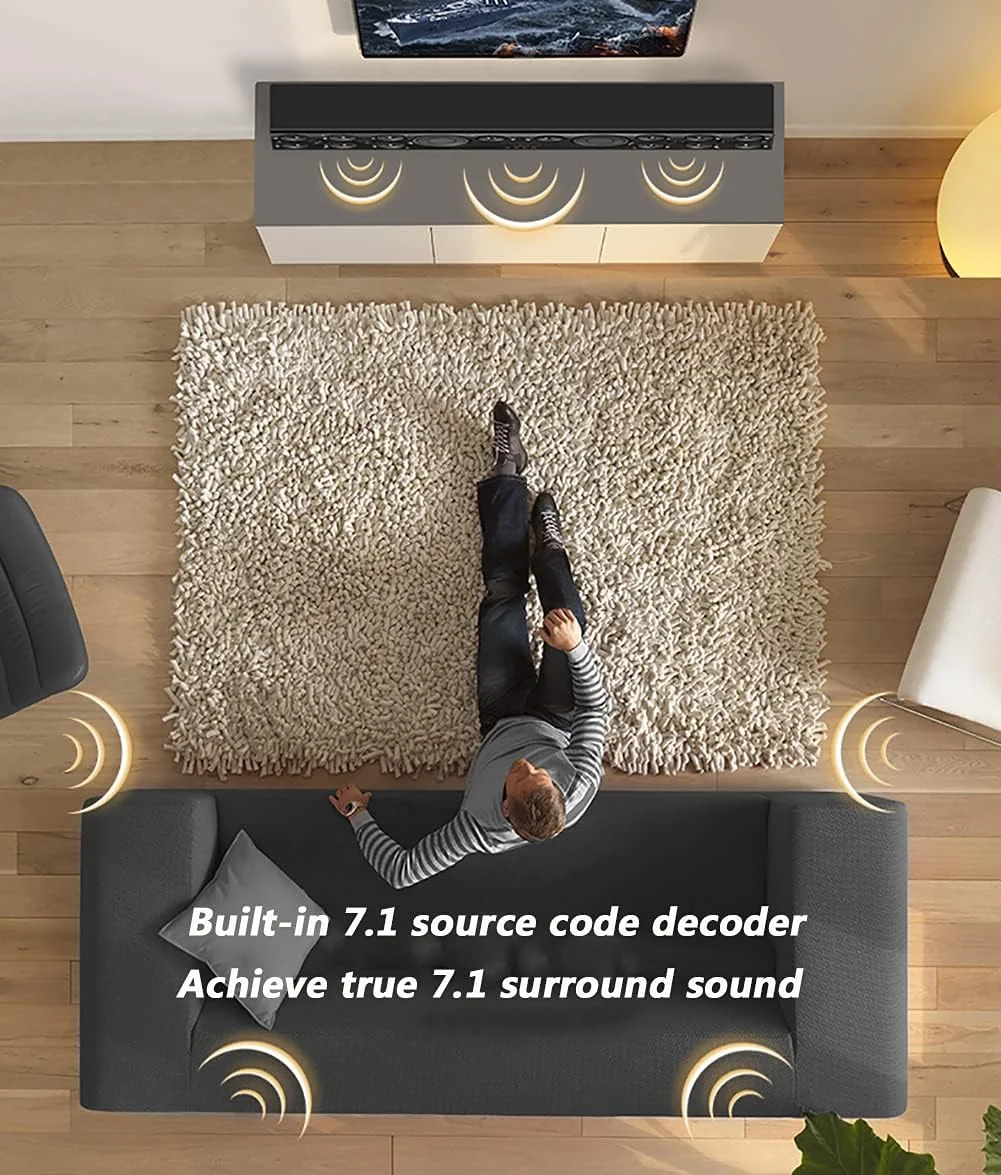 سیستم صوتی سینمای خانگی 1.7 کاناله GZDodek، اسپیکر تلویزیون 8 کاناله 310 واتی بلوتوث 5.0، با ساب ووفر بی سیم 5.6 اینچی، فیبر نوری، HDMI، کواکسیال، اتصال RCA، قابل نصب روی دیوار، کنترل از راه دور