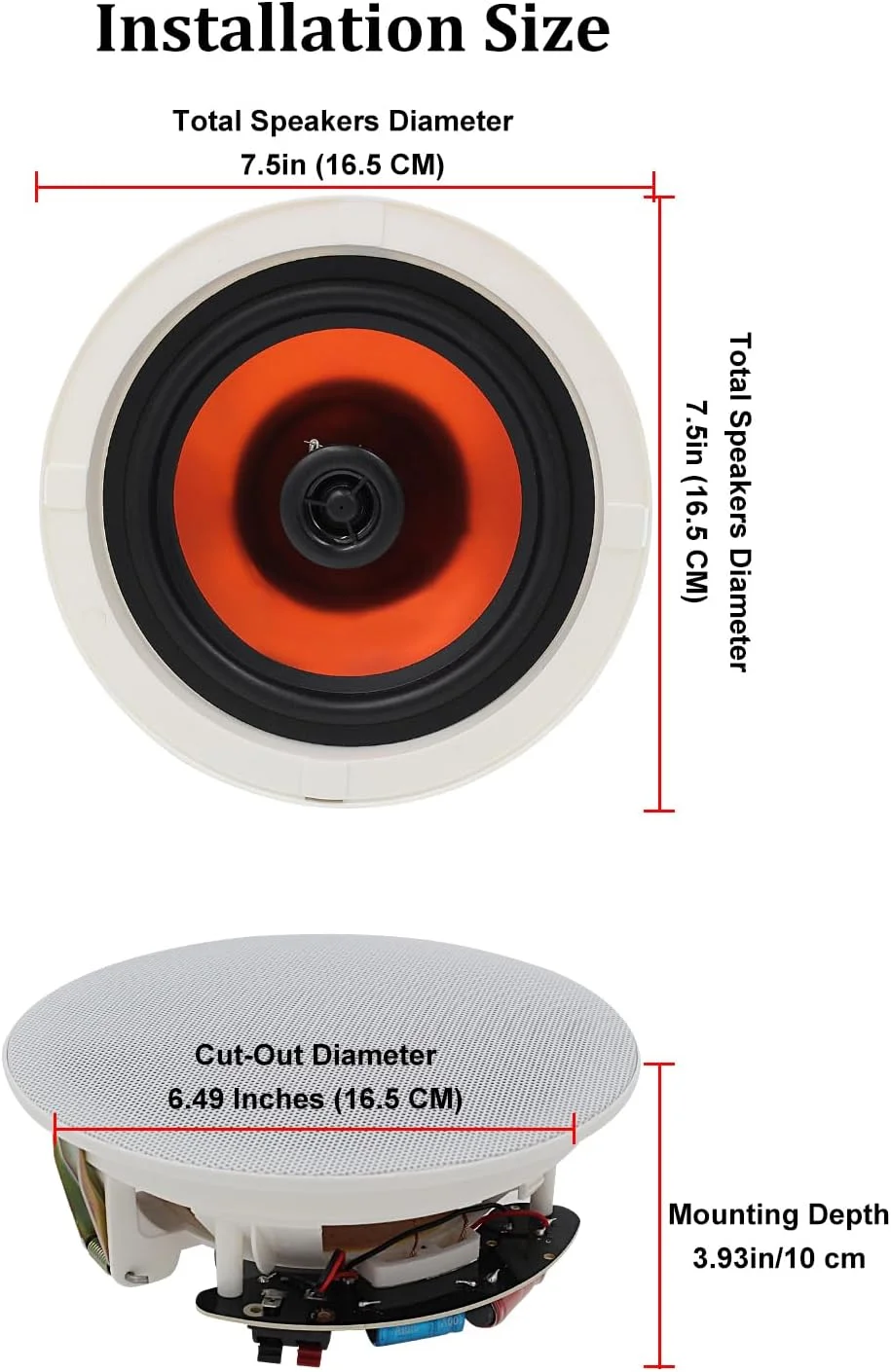 بلندگوهای سقفی هردیو 6.5 اینچی، سیستم بلندگوی پسیو 2 طرفه 300 وات، مناسب برای فضاهای مرطوب داخلی و خارجی، آشپزخانه، اتاق خواب، حمام، ایوان های سرپوشیده (یک جفت)