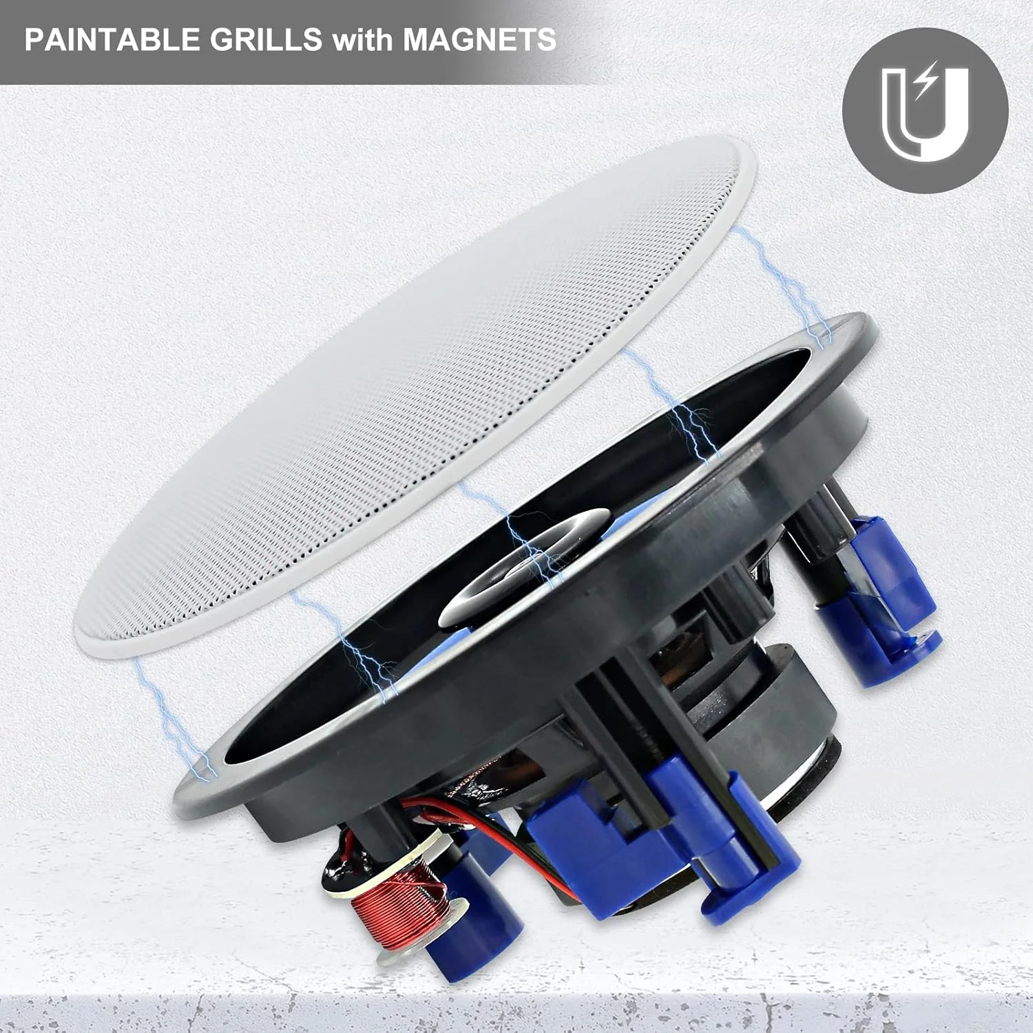 پکیج صوتی خانگی Herdio شامل سیستم گیرنده تقویت کننده کنترل صوتی دیواری و بلندگوهای سقفی HCS-418 برای دفتر، حمام، آشپزخانه، اتاق نشیمن (یک جفت)