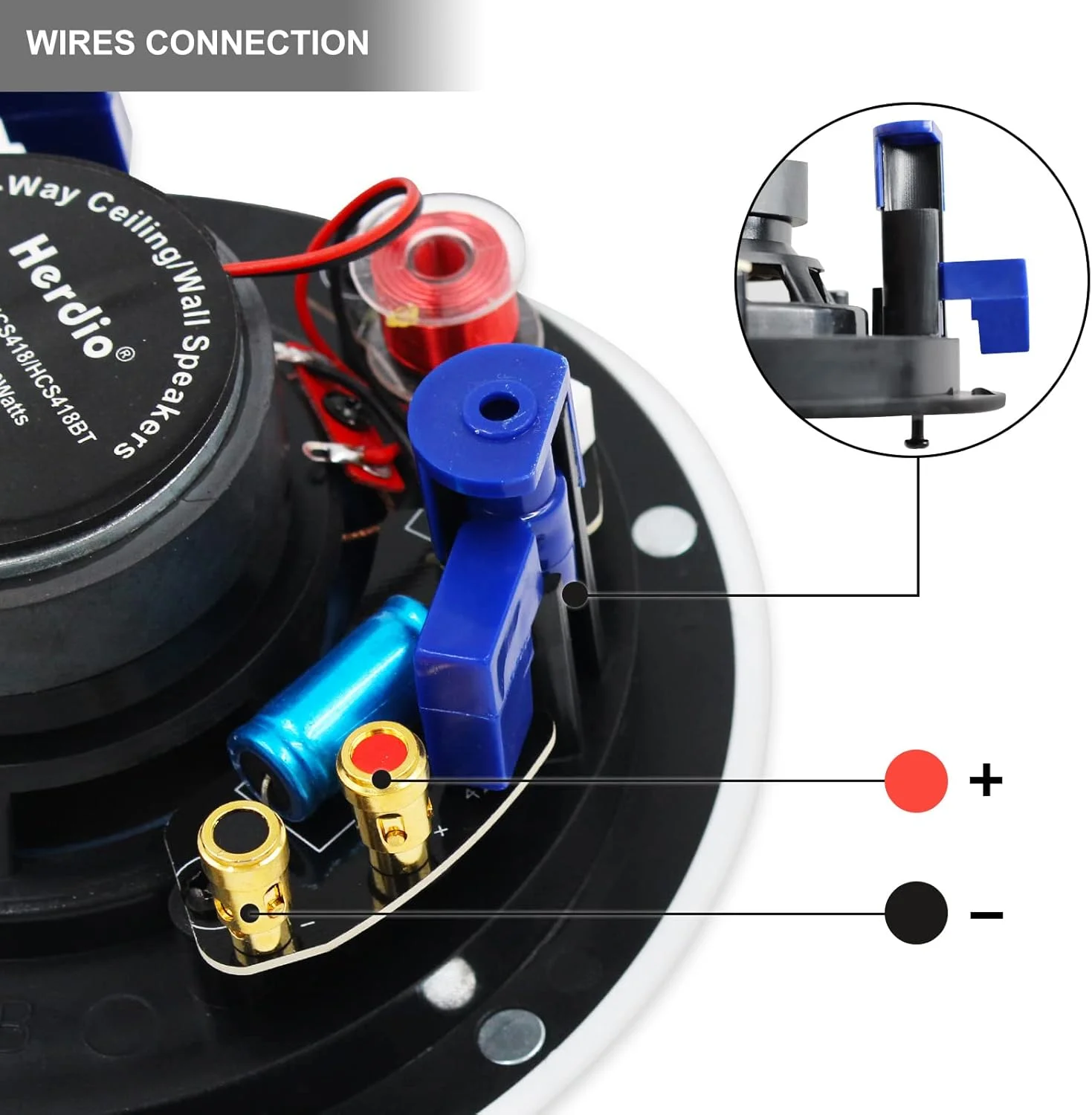 پکیج صوتی خانگی Herdio شامل سیستم گیرنده تقویت کننده کنترل صوتی دیواری و بلندگوهای سقفی HCS-418 برای دفتر، حمام، آشپزخانه، اتاق نشیمن (یک جفت)