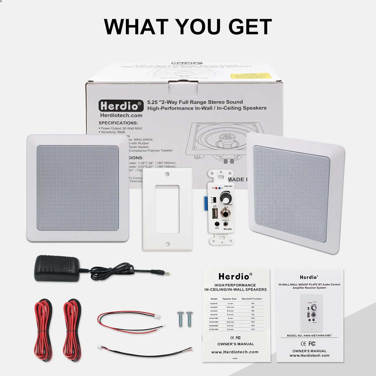 بلندگوهای سقفی بلوتوثی 5.25 اینچی Herdio با سیستم گیرنده تقویت کننده کنترل دیواری برای اتاق نشیمن، اتاق خواب، حمام، دفتر (یک جفت)