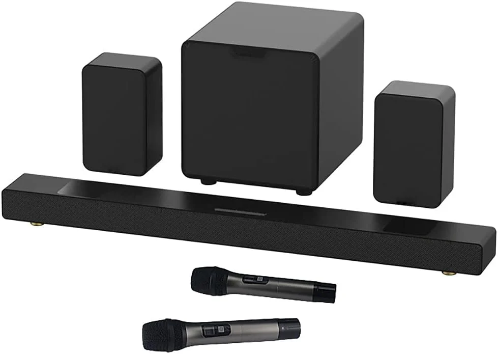 سیستم صوتی خانگی GZDZHP 5.1، با ساب ووفر بی سیم 8 اینچی و بلوتوث، طراحی میکروفون دوگانه U-segment، پشتیبانی از فیبر نوری، کواکسیال، USB، اتصال بلوتوث