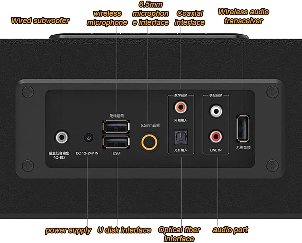 سیستم صوتی خانگی GZDZHP 5.1، با ساب ووفر بی سیم 8 اینچی و بلوتوث، طراحی میکروفون دوگانه U-segment، پشتیبانی از فیبر نوری، کواکسیال، USB، اتصال بلوتوث