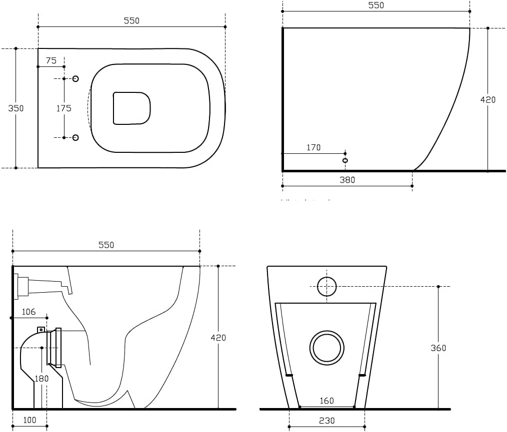 توالت فرنگی بدون لبه M-Line BAGNODESIGN، پشتی به دیوار، مدل MW