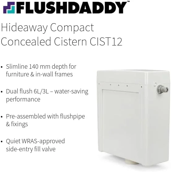 سیفون توکار فلاش‌ددی LavaTap مدل CIST12 – سیفون باریک با دو حالت تخلیه 6/3 لیتری – شیر ورودی جانبی – دارای تاییدیه WRAS برای توالت‌های دیواری یا متصل به دیوار